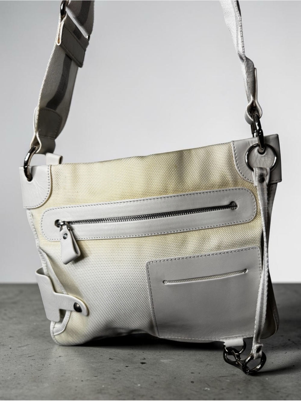 Bally Cream and White Canvas-Leather Crossbody Bag